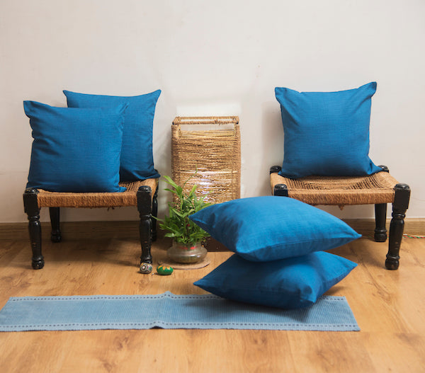 Set of 1 & 2 Jade Blue Cotton Cushion Covers