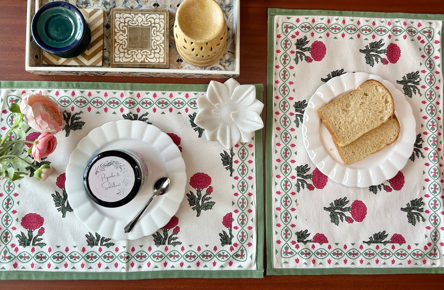 Red Blush Cotton Table Mats 12x18 Inches - Set of 2,4,6