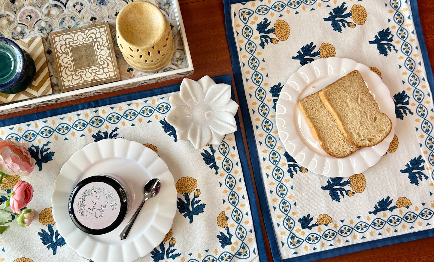 Teal Blush Cotton Table Mats 12x18 Inches - Set of 2,4,6