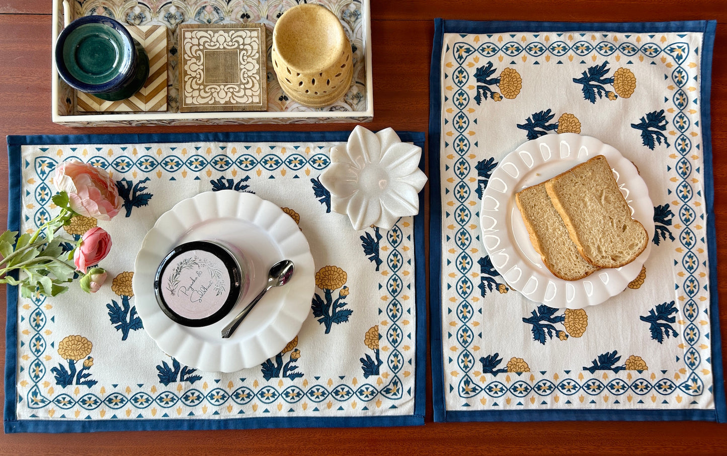 Teal Blush Cotton Table Mats 12x18 Inches - Set of 2,4,6