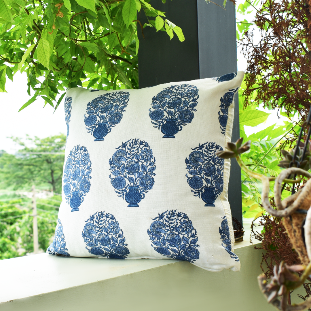 Blue Motif Cotton Cushion Covers - Set of 2 & 5 16x16 Inches