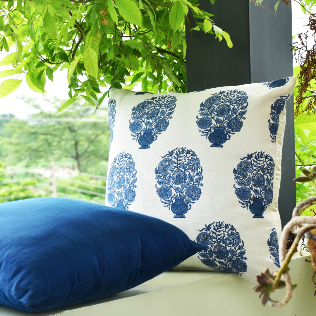 Blue Motif Cotton Cushion Covers - Set of 2 & 5 16x16 Inches