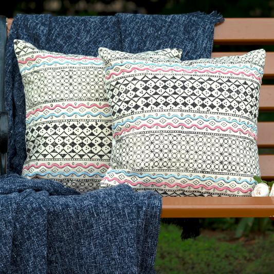 Block Printed Dori Cushion Cover 16x16 inch