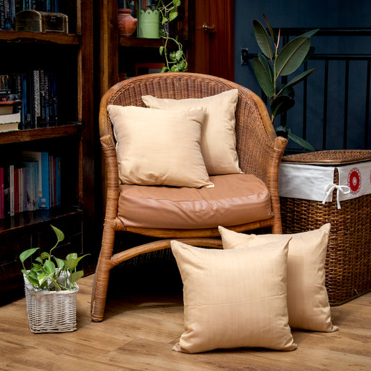 Beige Silk Cushion Cover Set of 2 & 5 16x16 Inches