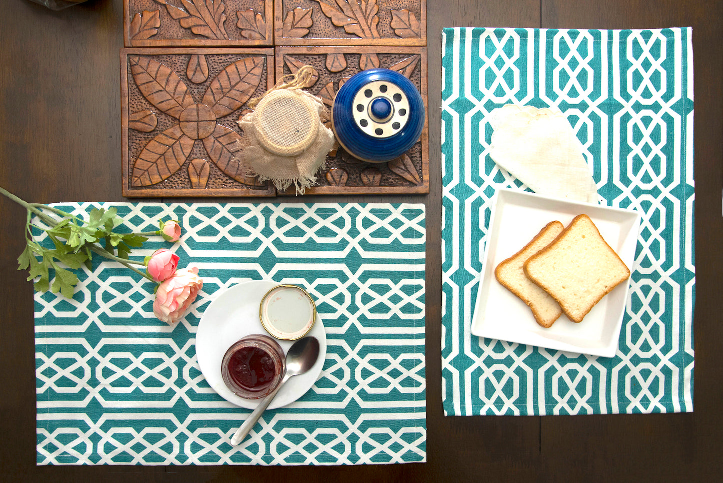 Sea Green Cotton Table Mats 12x17 Inches