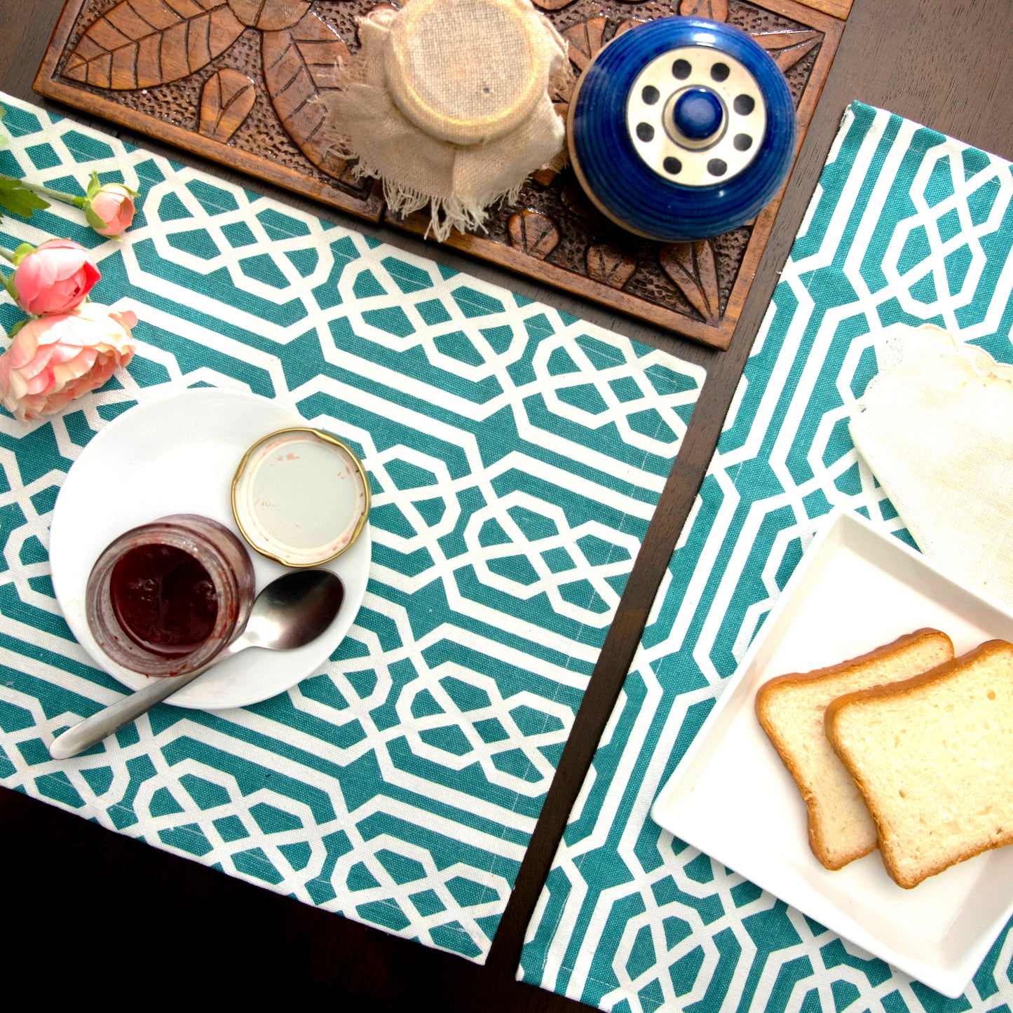 Sea Green Cotton Table Mats 12x17 Inches