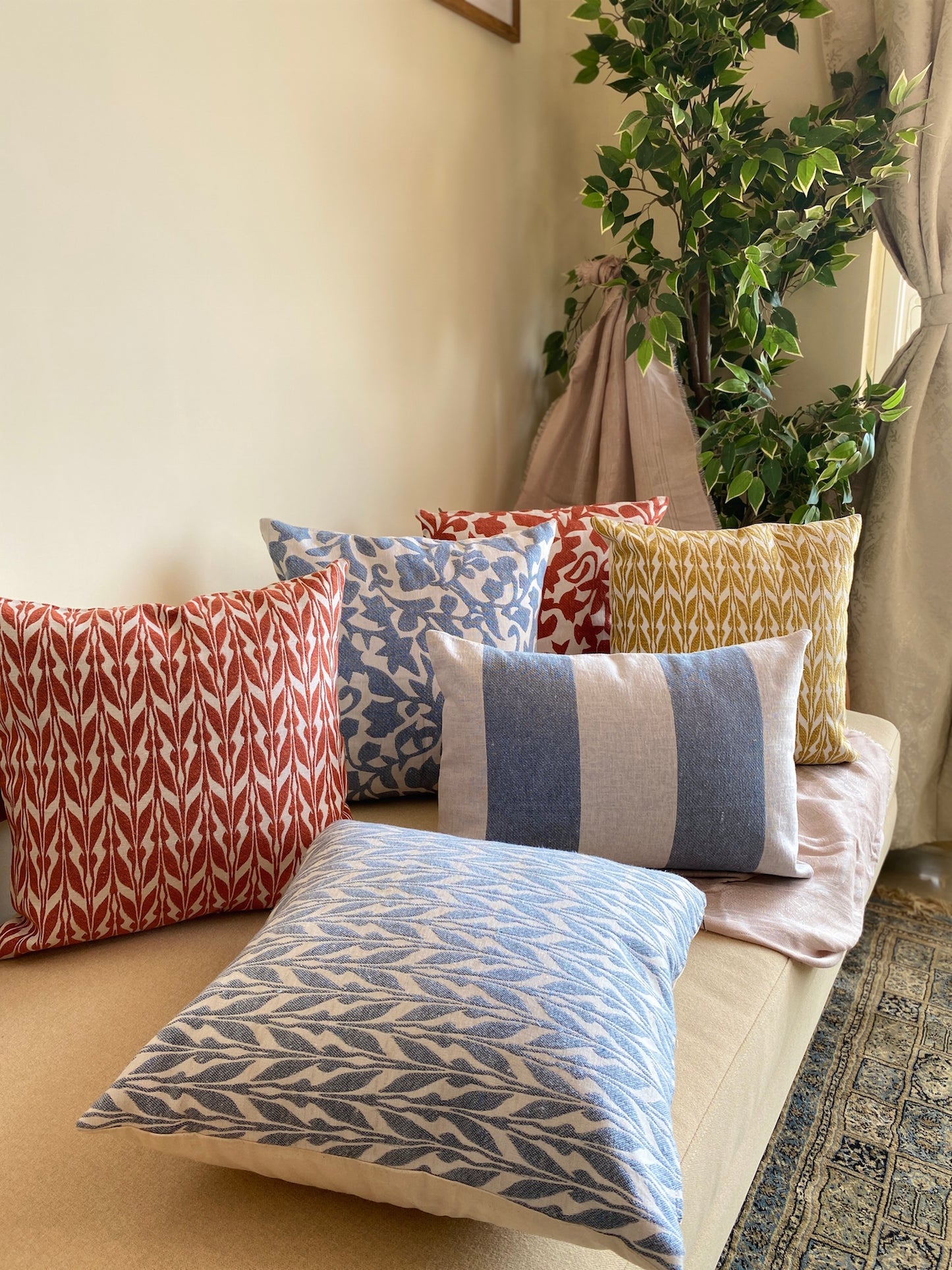 Blue Leaf Double Cushion Cover - Pack of 2