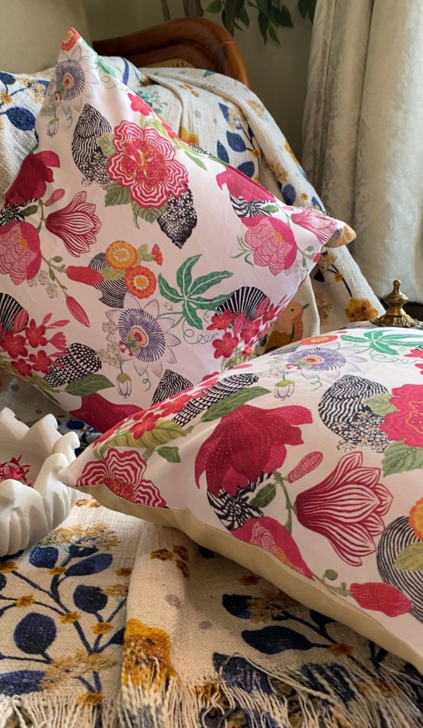 Pink Blossom Cotton Cushion Covers - Set of 2 & 5  16x16 Inches