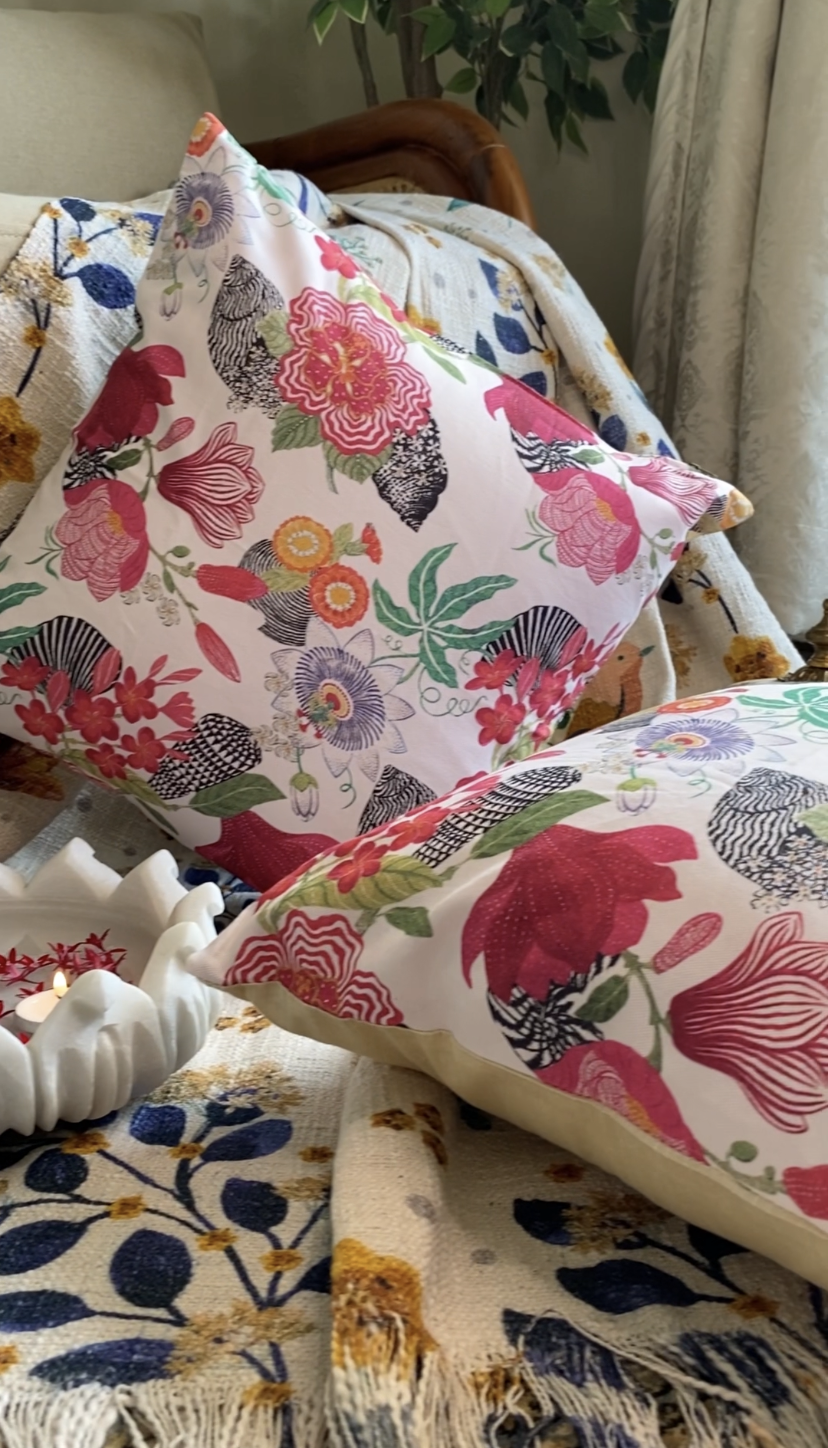 Pink Blossom Cotton Cushion Covers - Set of 2 & 5  16x16 Inches