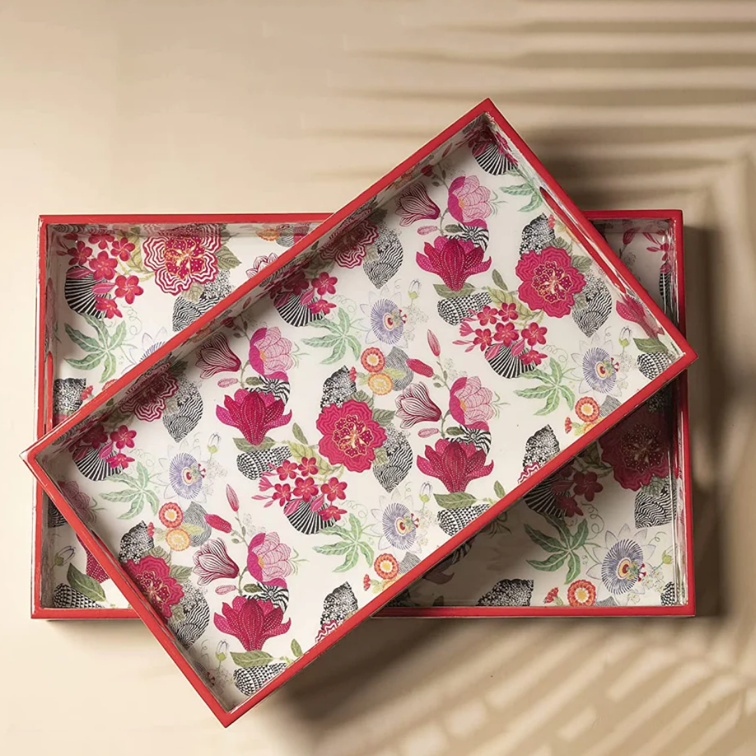 Pink Blossom Wooden Tray