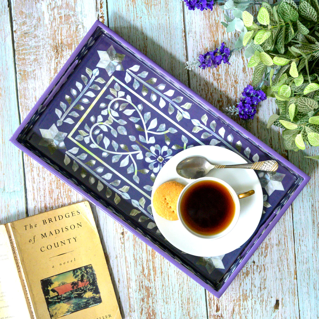 Purple Leaf Wooden Tray