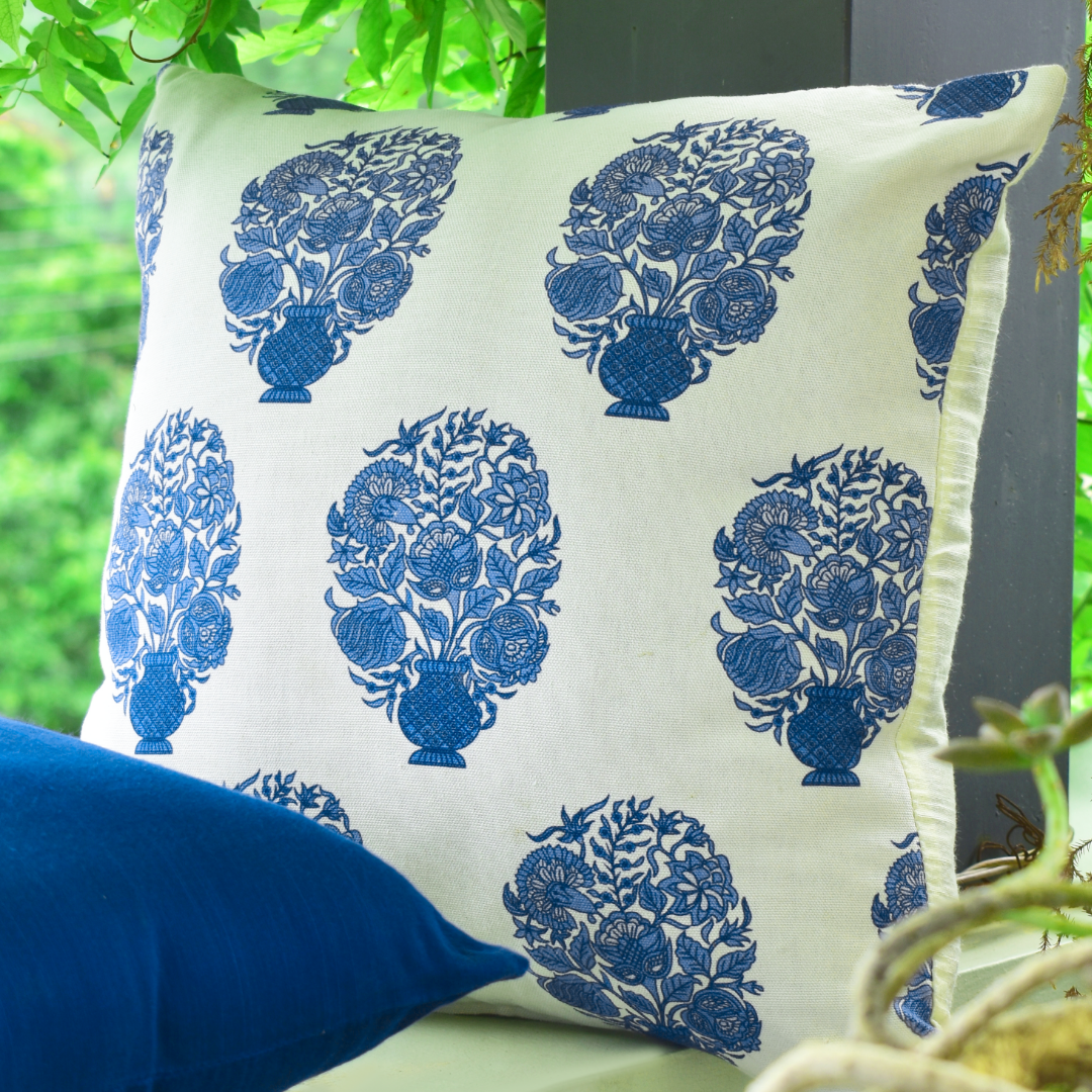 Blue Motif Cotton Cushion Covers - Set of 2 & 5 16x16 Inches