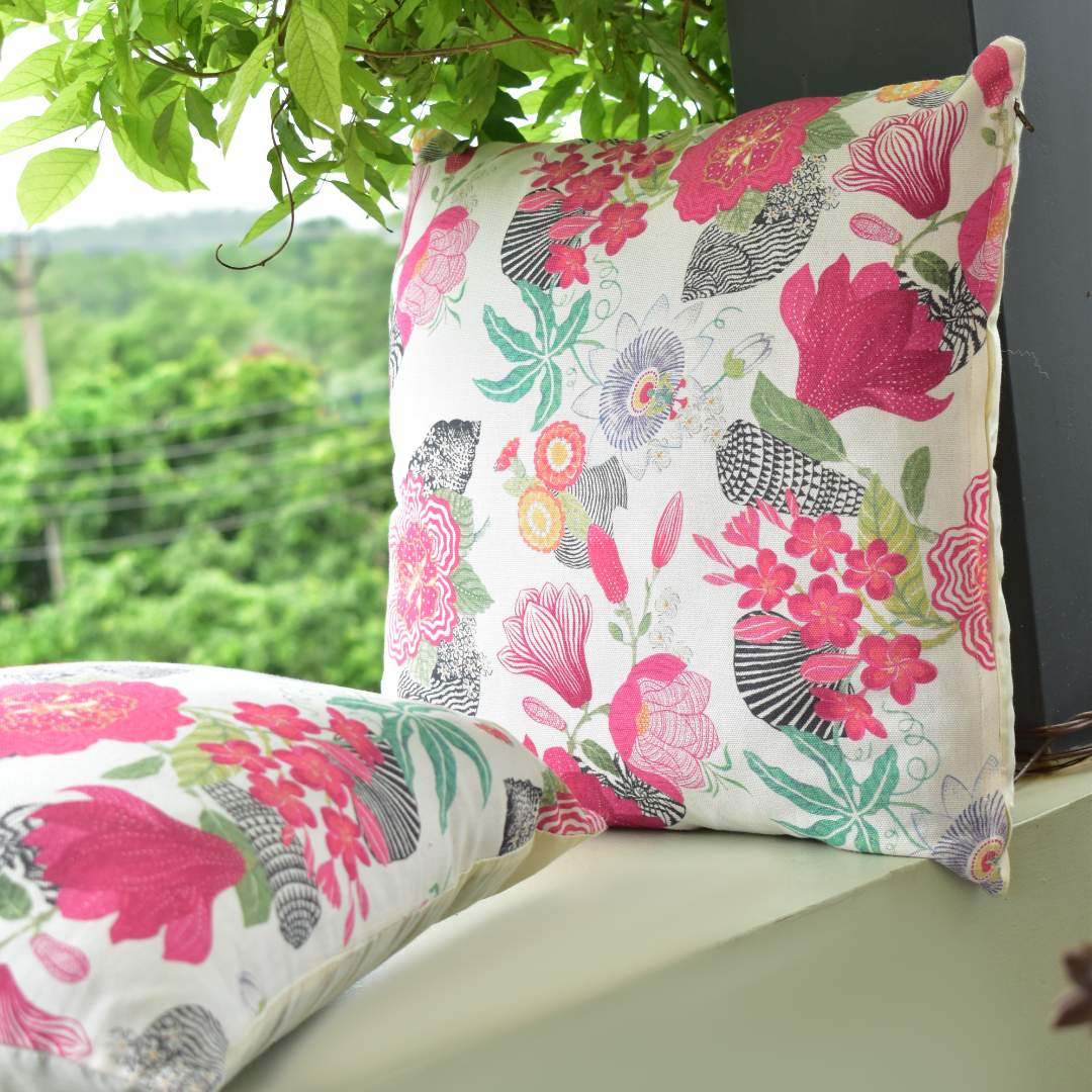Pink Blossom Cotton Cushion Covers - Set of 2 & 5  16x16 Inches