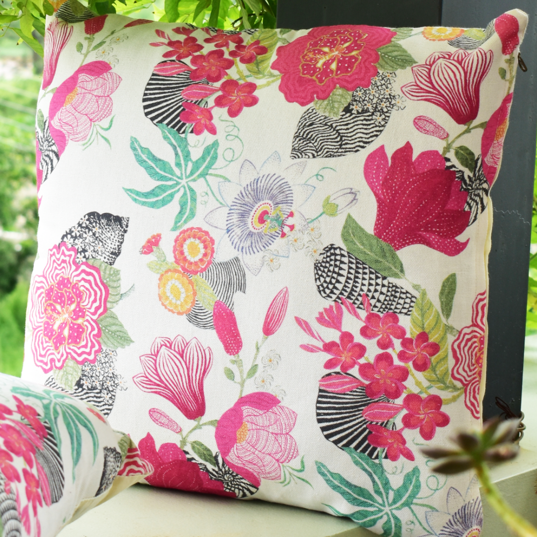 Pink Blossom Cotton Cushion Cover 16x16 Inches - Set of 2 & 5