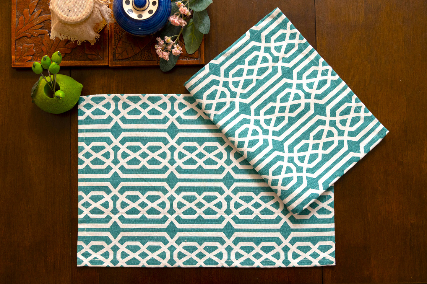 Sea Green Cotton Table Mats 12x17 Inches