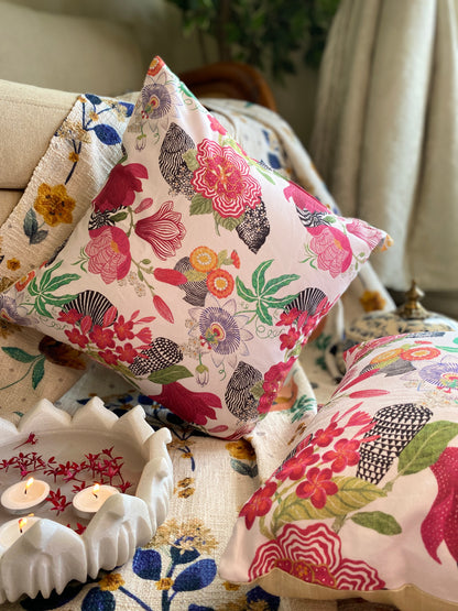 Set of 2 Pink Blossom Cotton Cushion Covers 16x16 Inches