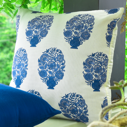 Set of 1 & 2 Blue Motif Cotton Cushion Covers 16x16 Inches